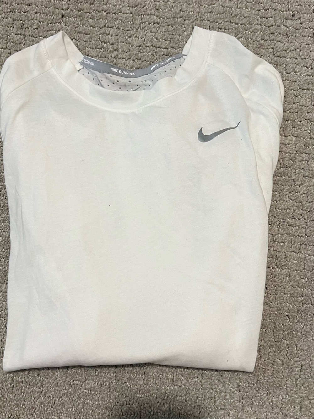 Nike White Dri-FIT Running Shirt with Gray Swoosh Accent